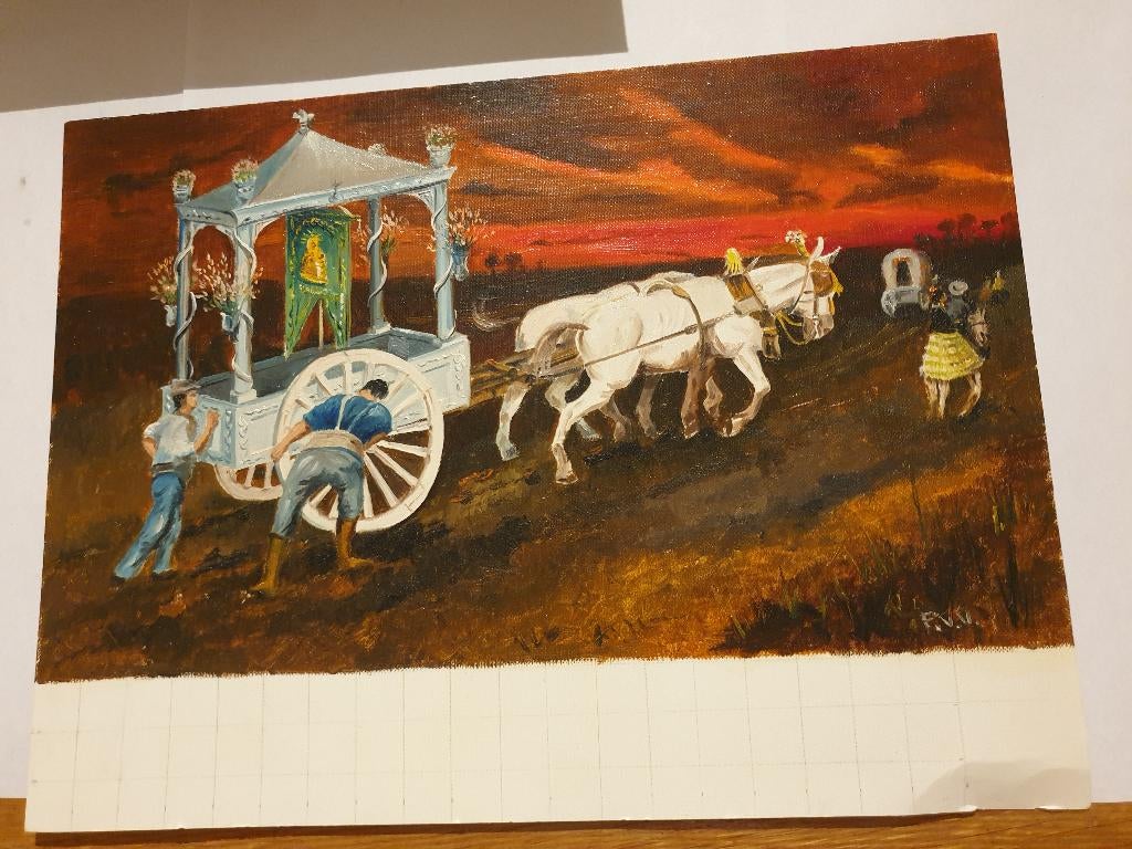 0215 f.v.veenhuysen - koets met paarden 32x24cm, Antiek en Kunst, Kunst | Schilderijen | Klassiek, Verzenden