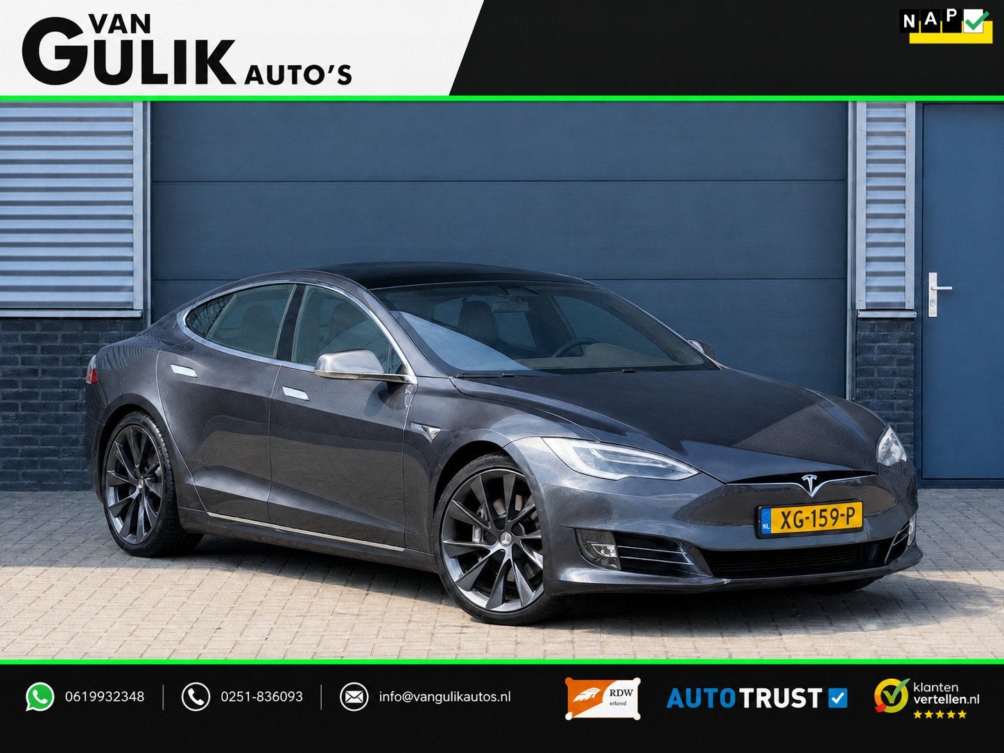 Tesla Model S 75D | Full option | Garantie | Panorama | Glas, Auto's, Gebruikt, Zwart, 315 min, Hatchback
