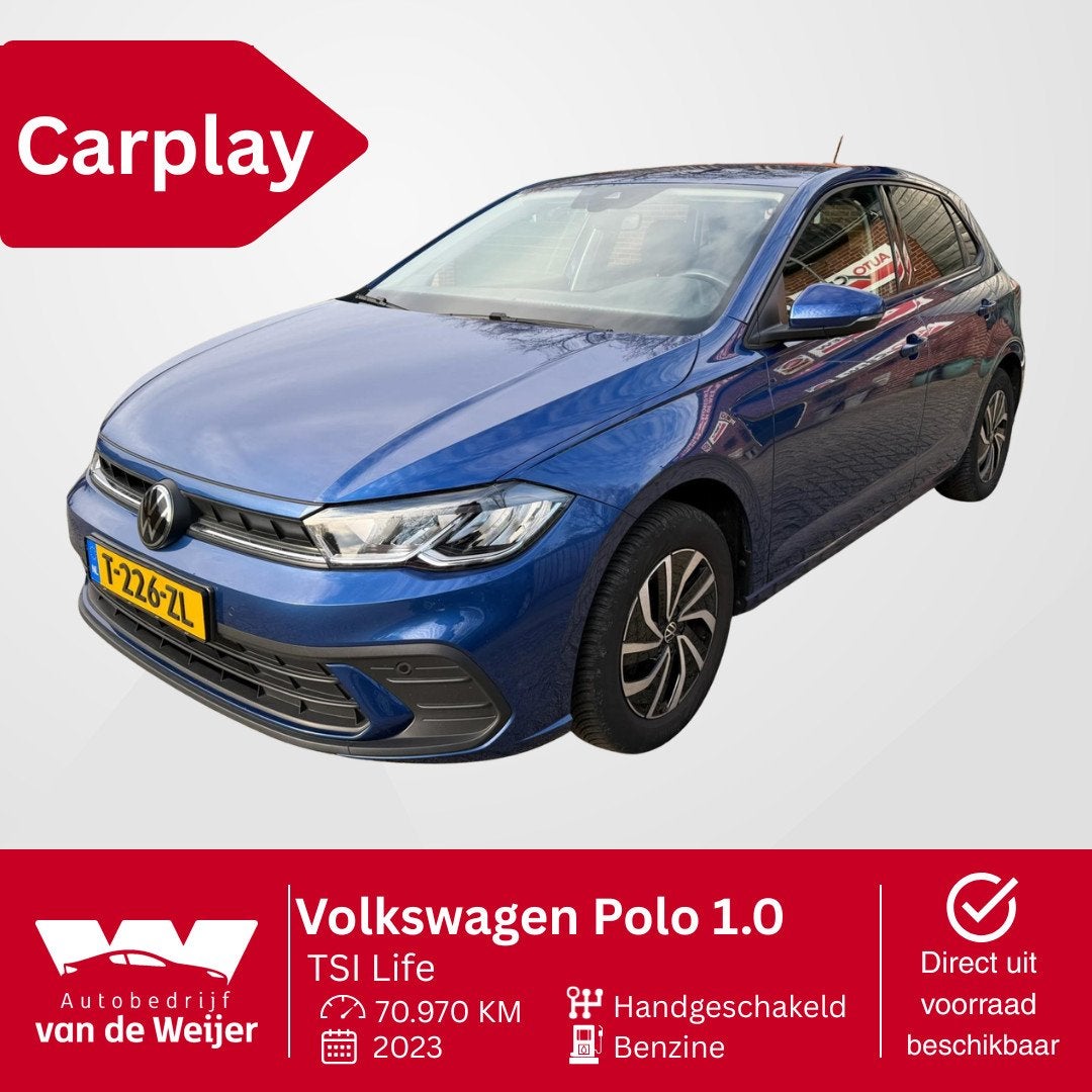Volkswagen Polo 1.0 TSI Life Carplay Parkeersensoren Digital, Voorwielaandrijving, Stof, Gebruikt, Blauw