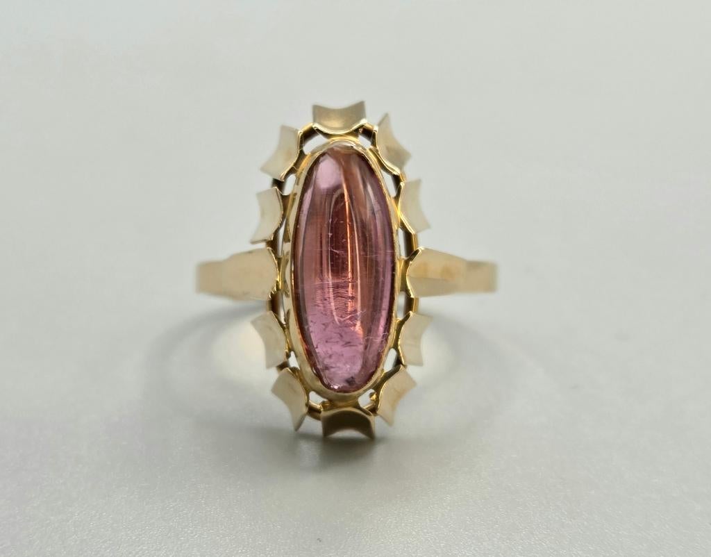 Gouden Vintage ring edelsteen roze toermalijn. 2026/216., Sieraden, Tassen en Uiterlijk, Ringen, 18 tot 19, ., Ophalen of Verzenden