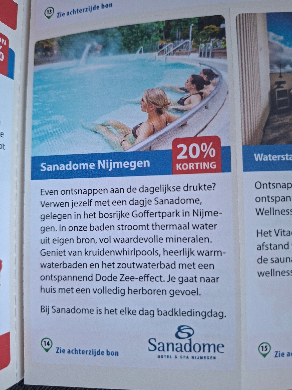 kortingsbon Sanadome Nijmegen sauna wellness, Tickets en Kaartjes, Twee personen, Kortingsbon, Spa of Sauna