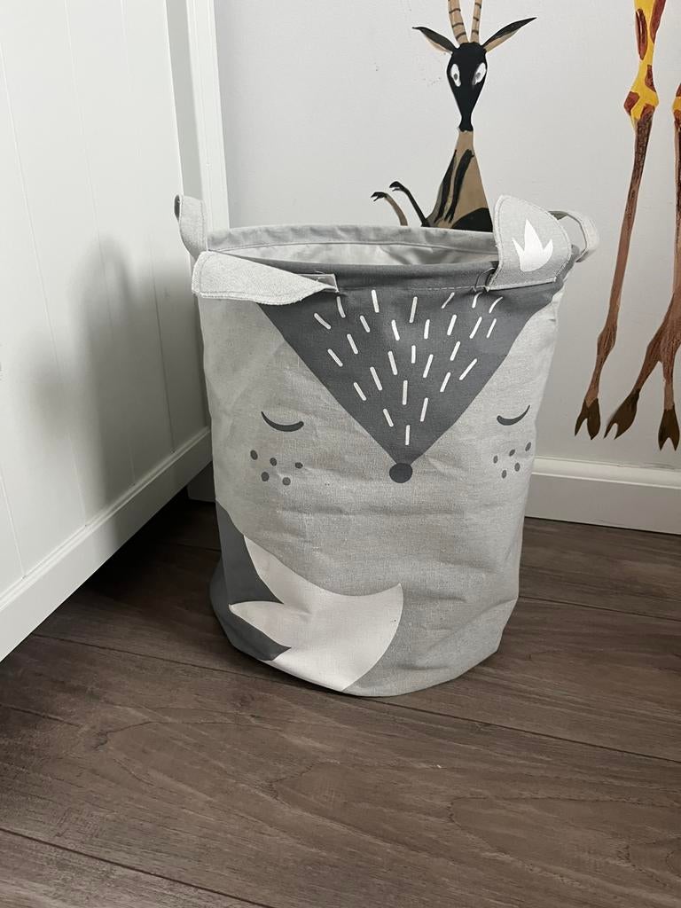 Kinderkamer opbergmand / wasmand – vos design – grijs wit, Ophalen, Zo goed als nieuw, Overige typen