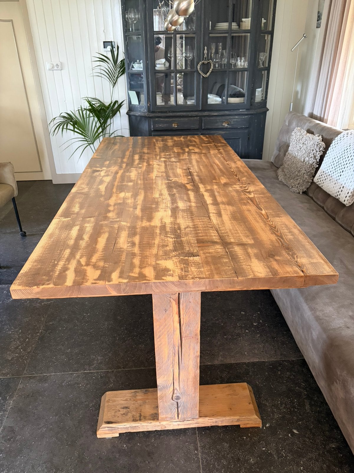 Robuuste eettafel van oud balkenhout – 220 x 100 cm, Huis en Inrichting, Ophalen, 100 tot 150 cm, 200 cm of meer, Zo goed als nieuw