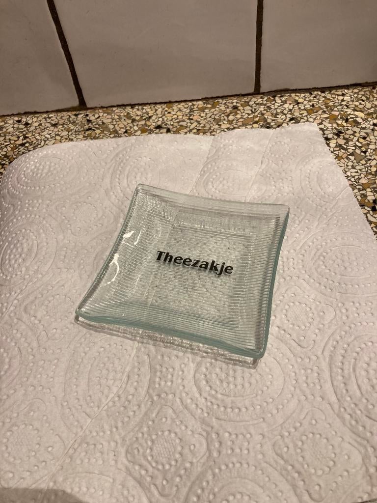 Glazen onderzetter voor theezakje, Ophalen of Verzenden, Zo goed als nieuw
