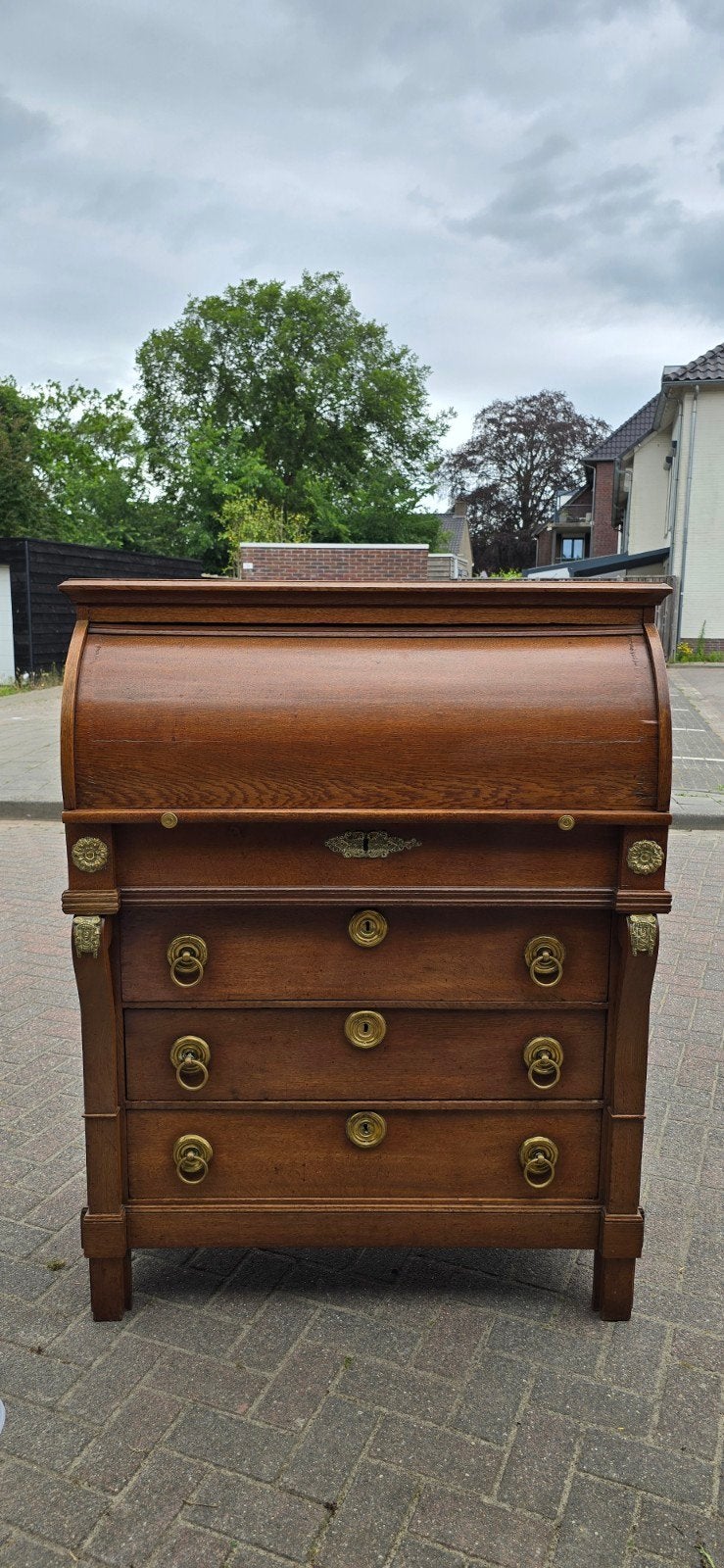 Antiek eiken rolluikbureau / secretaire, Ophalen