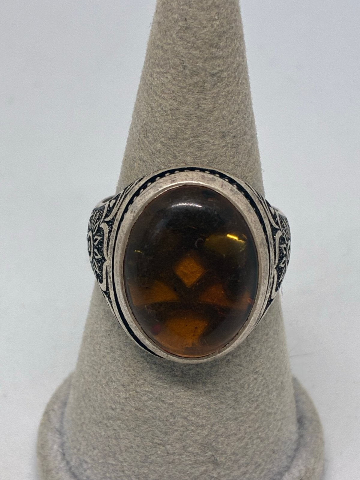 Zilveren herenring met barnsteen, maat 25, Sieraden, Tassen en Uiterlijk, Zilver en edelstenen, 20 of groter, Heer, Nieuw