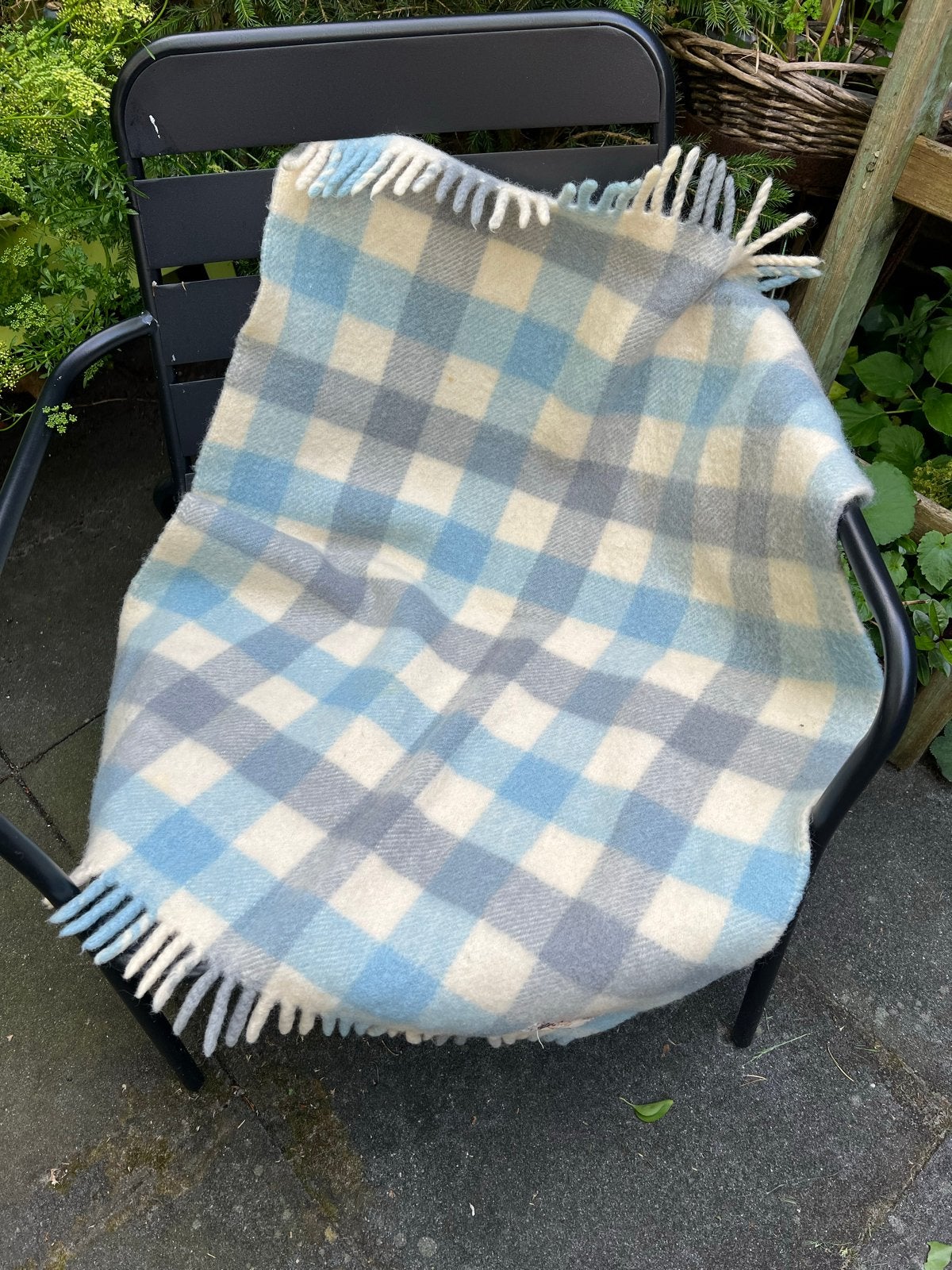 Vintage AaBe wollen deken, blauw geruit Baby deken, Huis en Inrichting, Woonaccessoires | Plaids en Woondekens, Ophalen, Gebruikt
