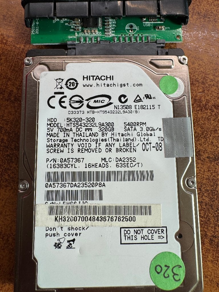 Hitachi HTS543232L9A300 320GB SATA HDD met USB-adapter, Ophalen of Verzenden, Hitachi