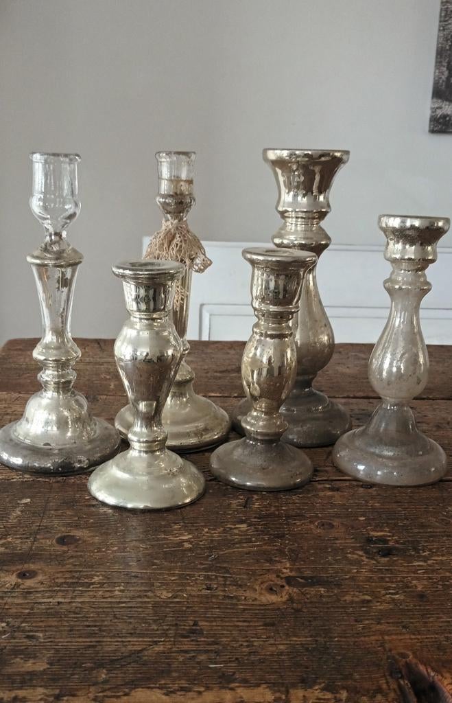 Antieke Armeluis Zilveren Kandelaars - Set van 6, Ophalen, Zilver