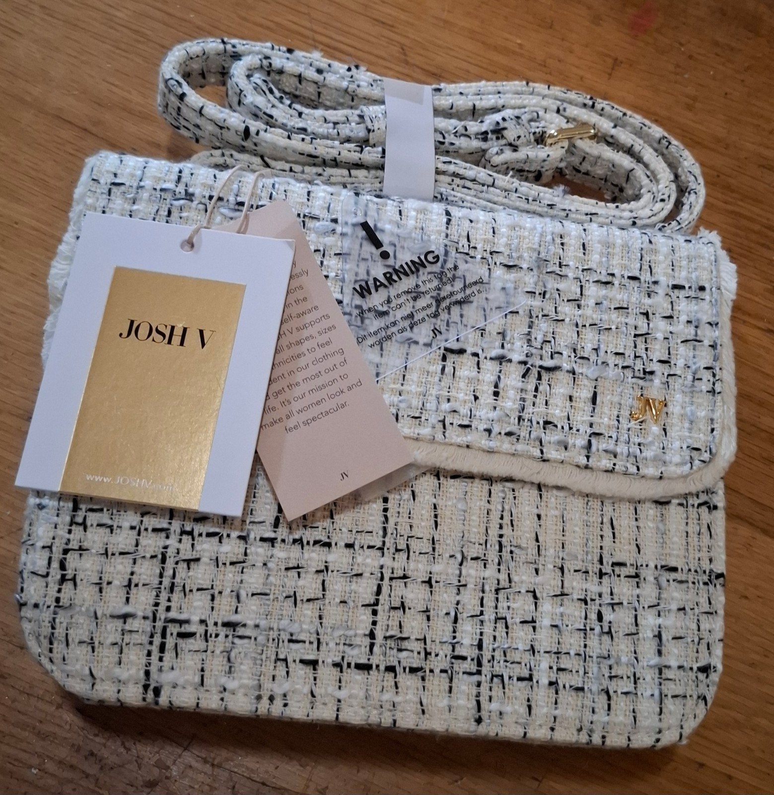 Cathy crossbodytas in boucle - cocoon white black, Ophalen of Verzenden, Nieuw, Zwart, Overige merken