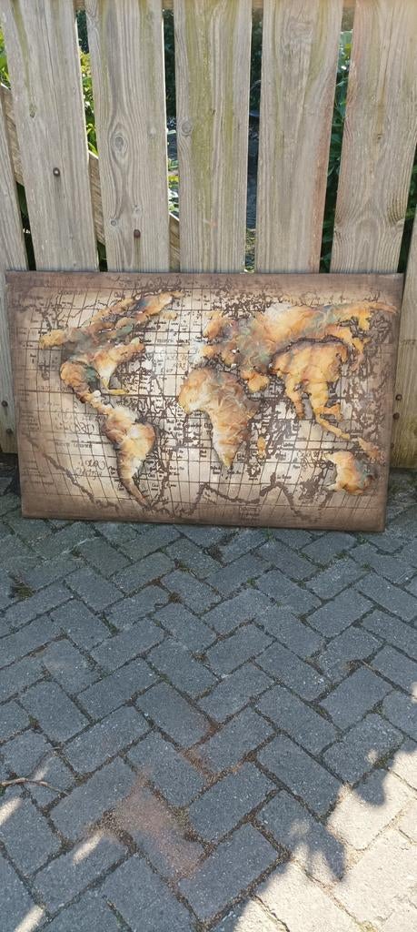 3D metalen schilderij met wereldkaart, Huis en Inrichting, Woonaccessoires | Schilderijen, Tekeningen en Foto's, Ophalen of Verzenden