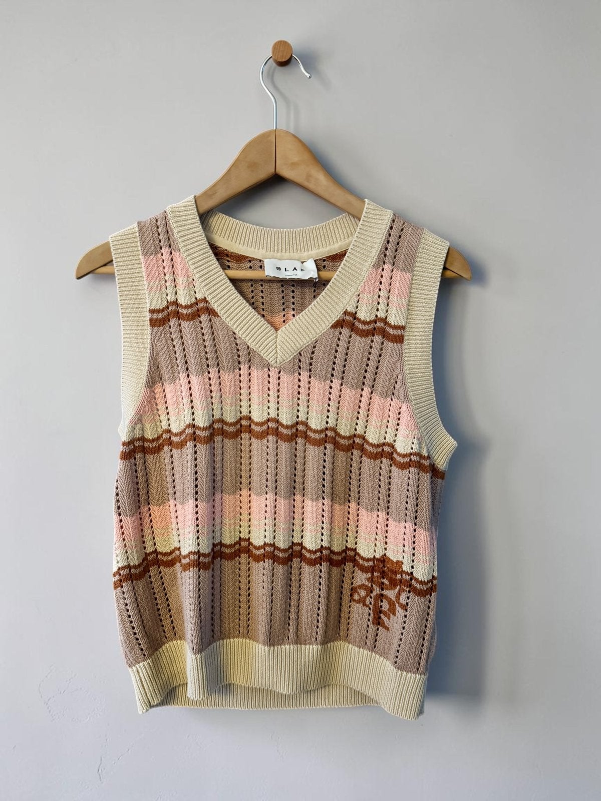 ØLÅF spencer knit ajours XS 34 36 38 S M beige lichtroze, Ophalen of Verzenden, Zo goed als nieuw, Maat 34 (XS) of kleiner, Beige