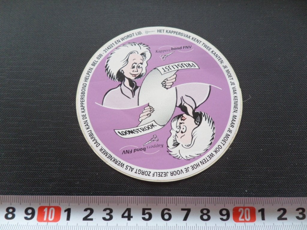 sticker strip vrouw prijslijst loonstrook kappers bond FNV, Ophalen, Zo goed als nieuw