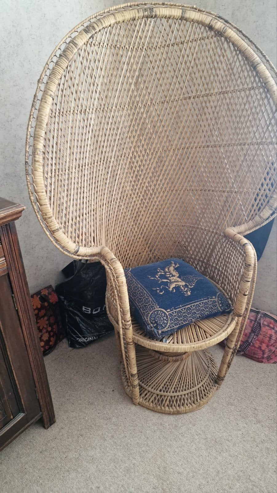 Vintage Pauwstoel van Riet - Bohemian Stijl, Ophalen
