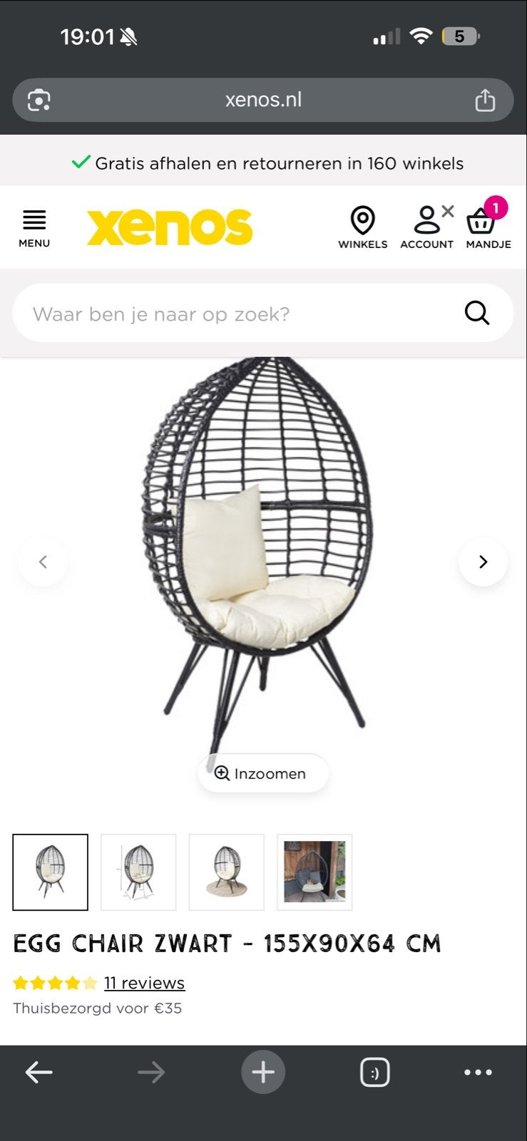 Zwarte egg chair, Kunststof, Gebruikt, Zwart, Ophalen of Verzenden
