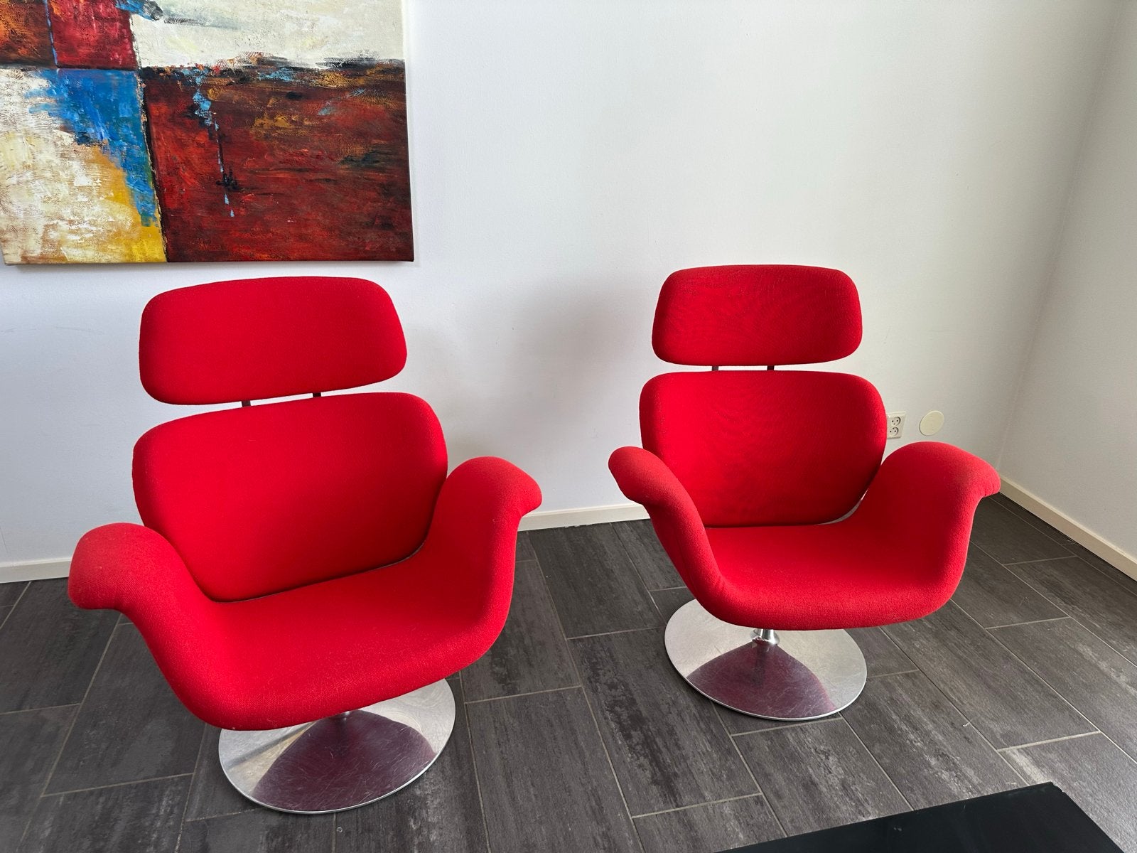 Artifort Tulip, rode design fauteuil, draaibaar, comfortabel, Ophalen, Gebruikt, Stof, 75 tot 100 cm