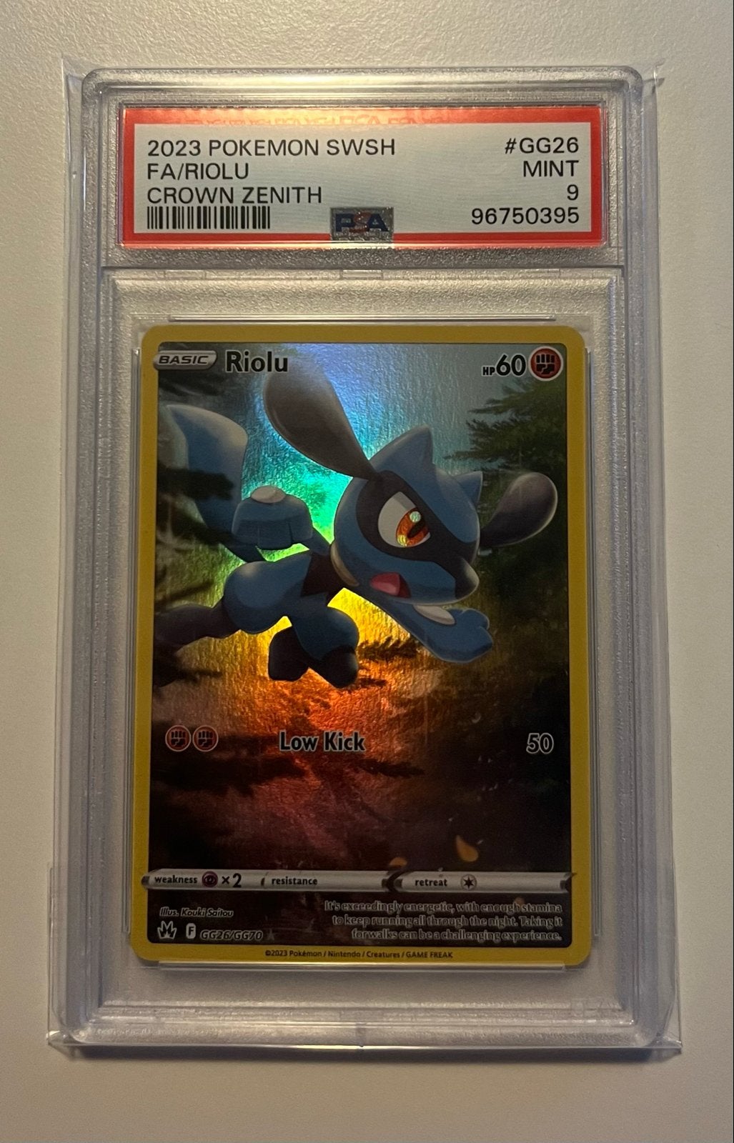 Riolu GG26/GG70 - Crown Zenith - PSA 9, Ophalen of Verzenden, Zo goed als nieuw, Losse kaart, Foil