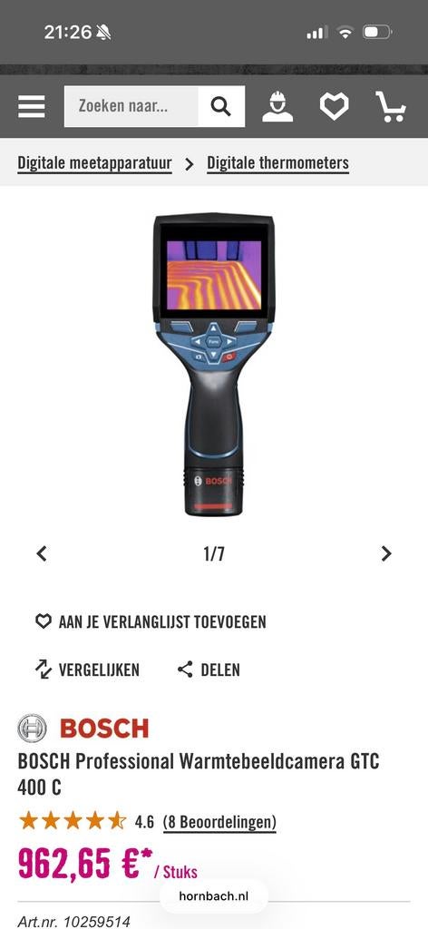 Bosch GTC 400 C Professional Warmtebeeldcamera, Ophalen of Verzenden, Zo goed als nieuw, Temperatuur