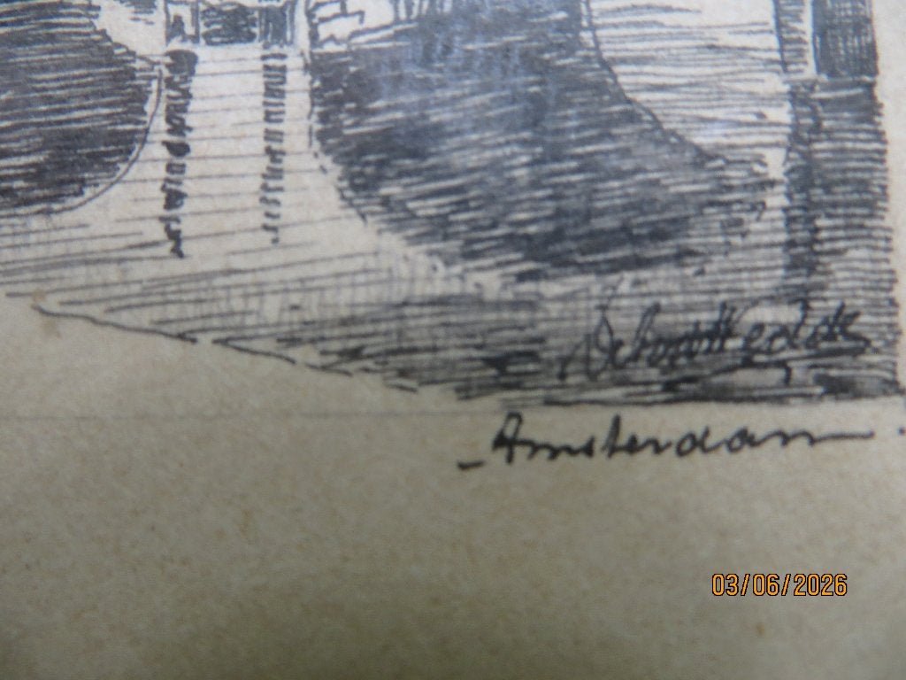 Keizersgracht aAmsterdam, Klein gesigneerd etsje ingelijst, Antiek en Kunst, Kunst | Etsen en Gravures, Ophalen, Stadsgezicht