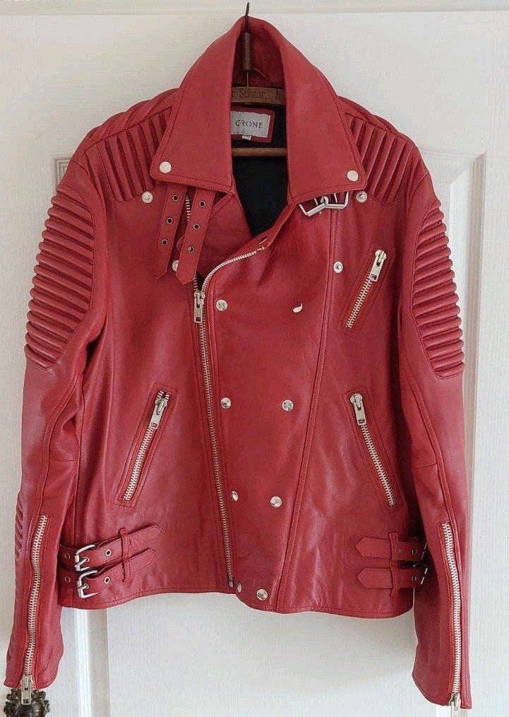Crone rood schapenleren bikerjack. Maat XXL., Heren, Jas | leer, Ophalen of Verzenden, Crone