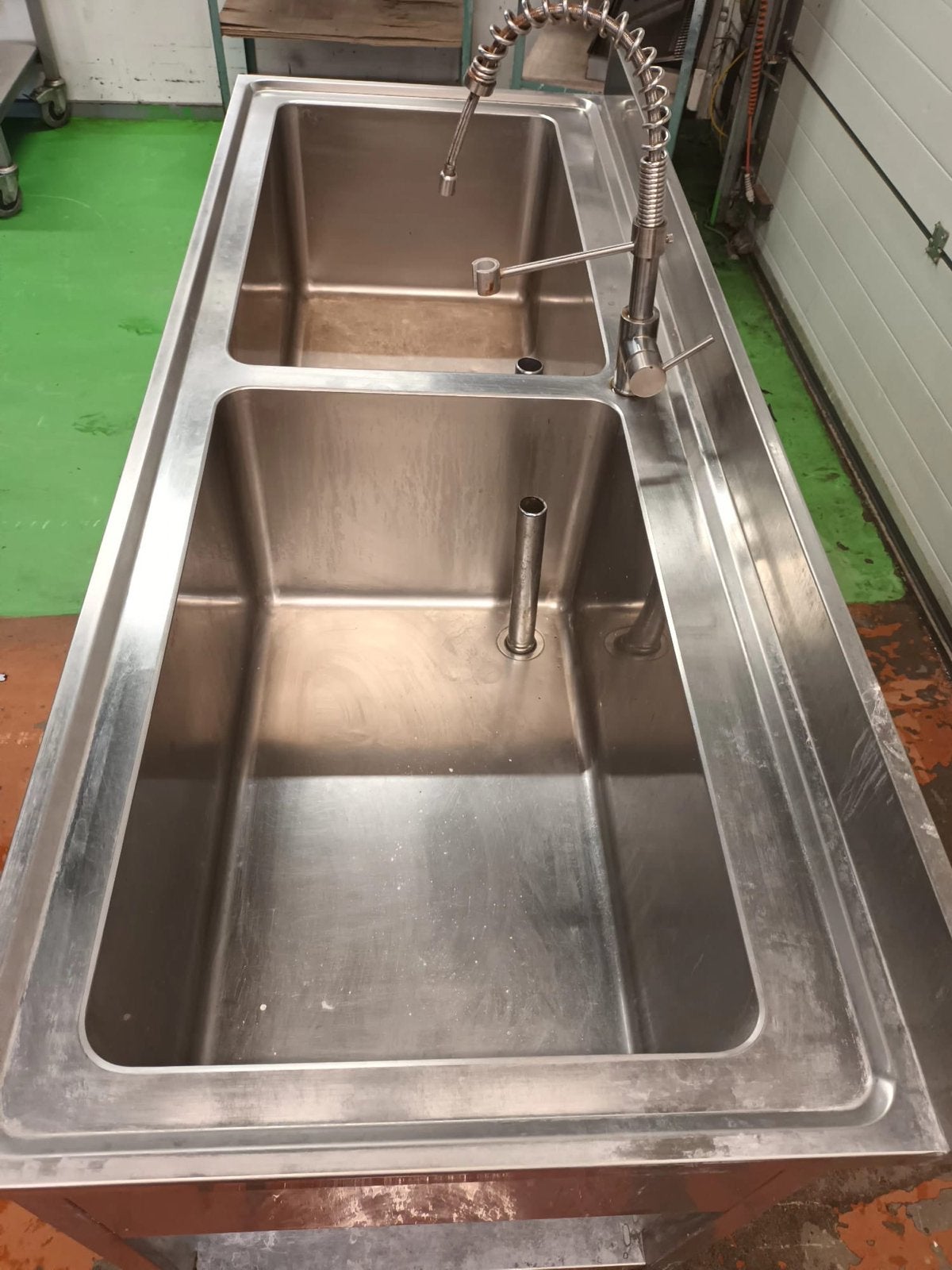 RVS Spoelbak met Dubbele Bakken en douche kraan horeca rvs, Ophalen of Verzenden, Gebruikt