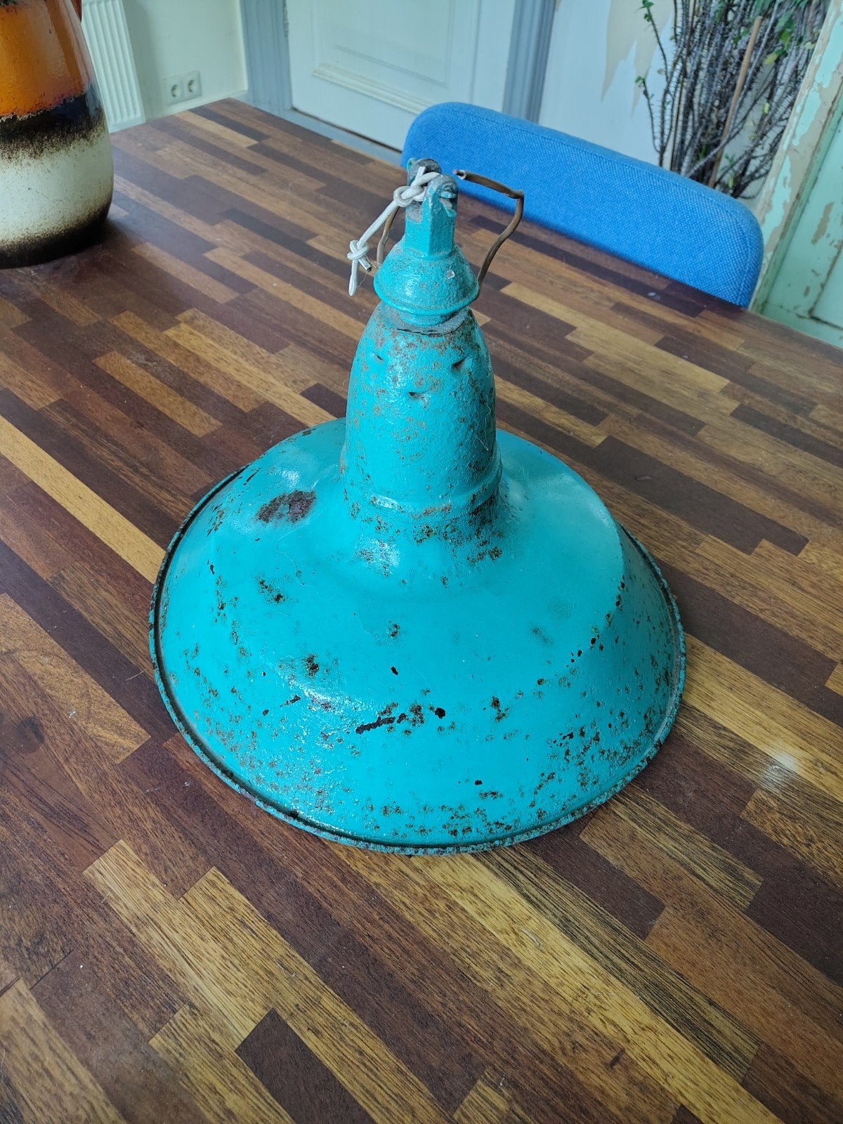 Emaille hanglamp groen, Overige materialen, Gebruikt, Frans antiek, Ophalen of Verzenden