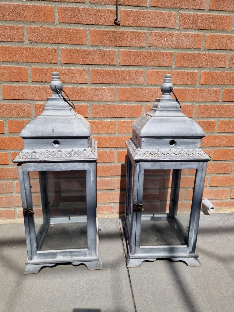 Set van 2 Grote Zinken Lantaarns - Klassiek Design, Ophalen of Verzenden