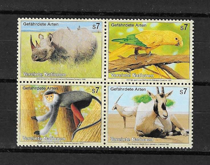 Ver. Naties bedreigde dieren blok aap neushoorn papegaai enz, Verzenden, Postfris, Dier of Natuur