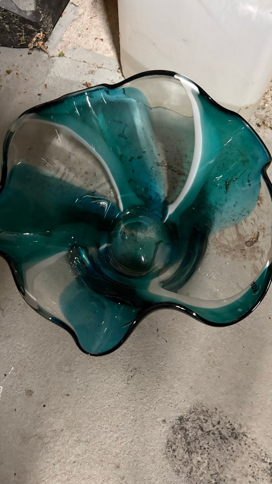Decoratieve glazen schaal/vaas, blauw/wit, Antiek en Kunst, Ophalen