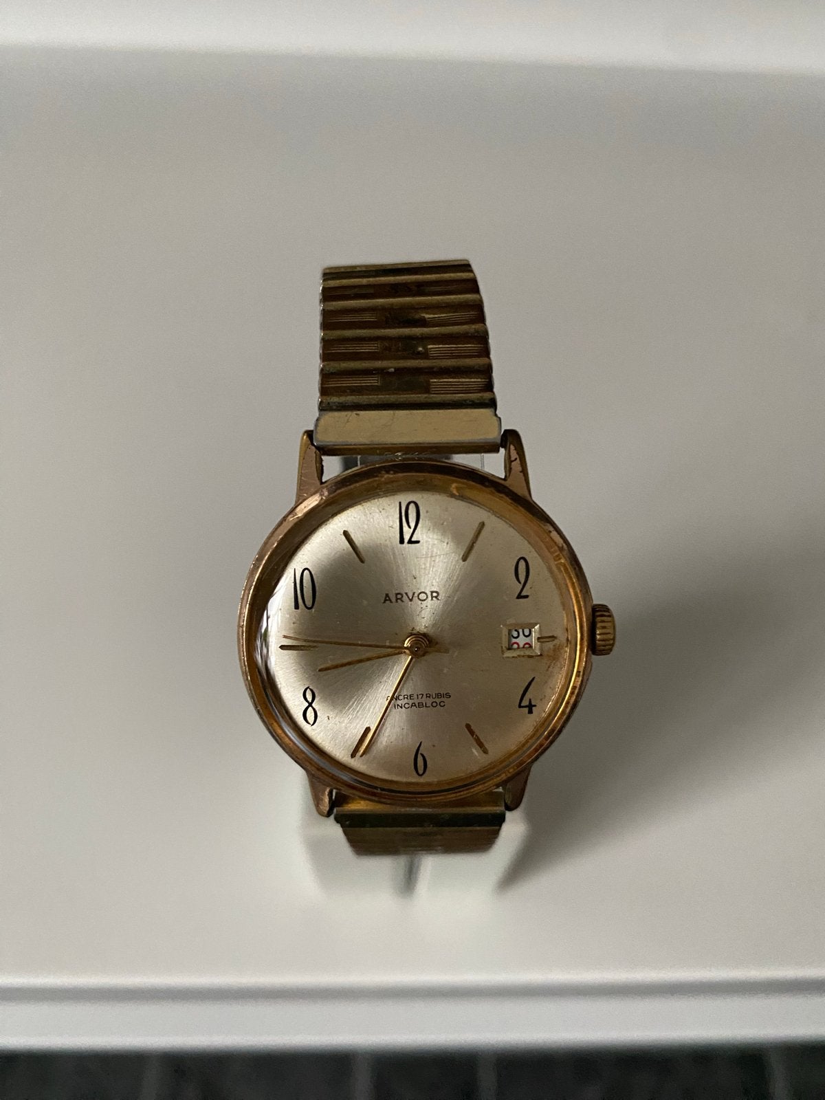 Vintage ARVOR Polshorloge - Verguld met rekband, Ophalen of Verzenden, Gebruikt