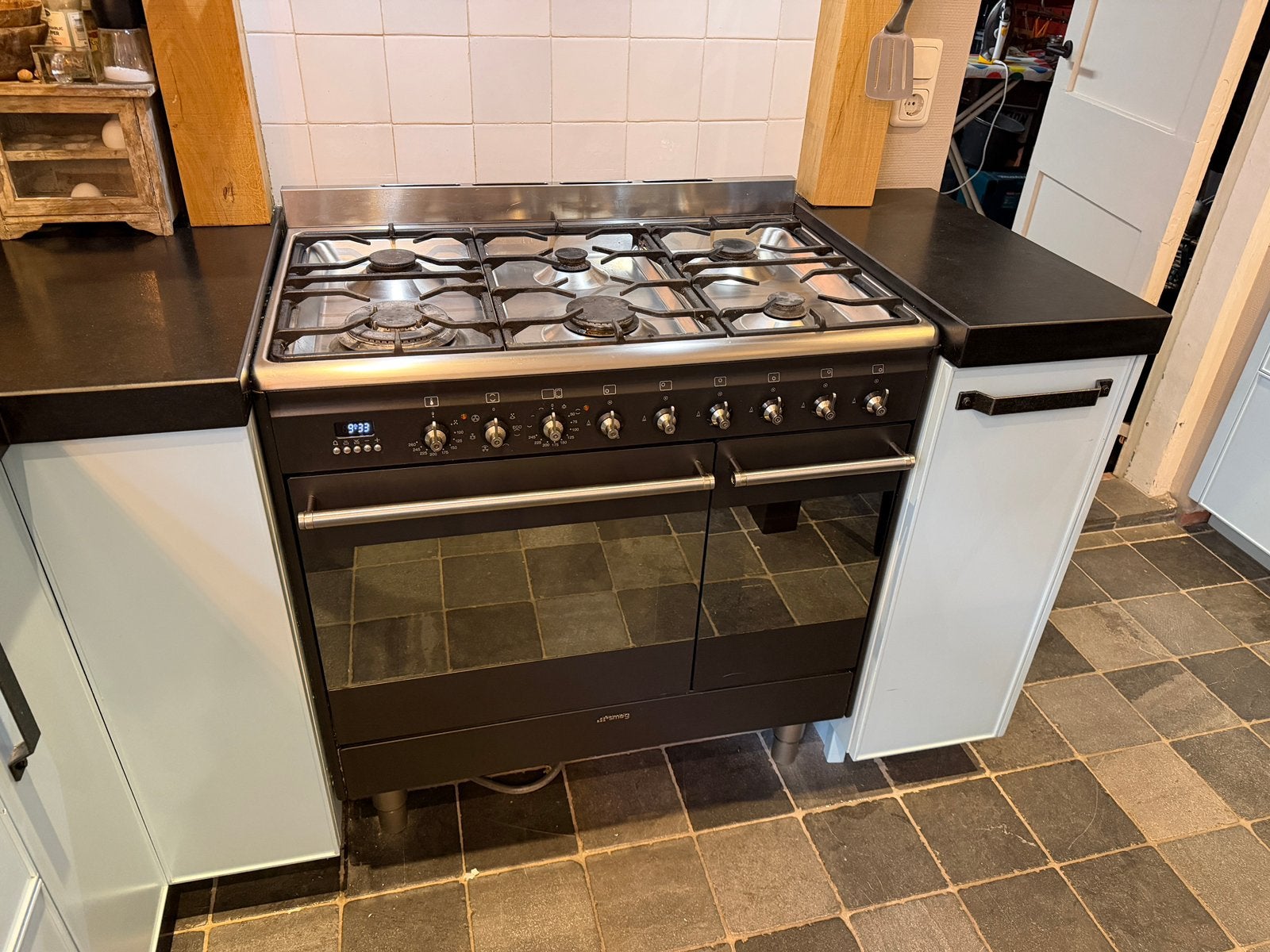 Zwart fornuis met dubbele oven - C91V1CSD 220v, 90cm breed., Witgoed en Apparatuur, Ophalen, Gebruikt, Hete lucht, 60 cm of meer