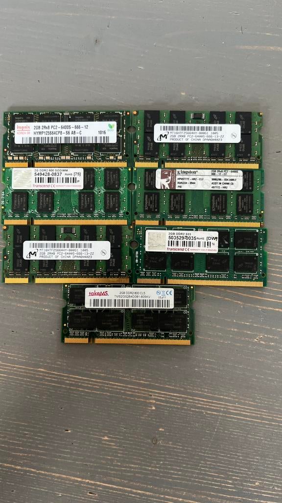 7x 2GB DDR2 RAM Laptop Geheugen (Totaal 14GB) - PC2-6400S, Ophalen of Verzenden, Zo goed als nieuw, DDR2, Laptop