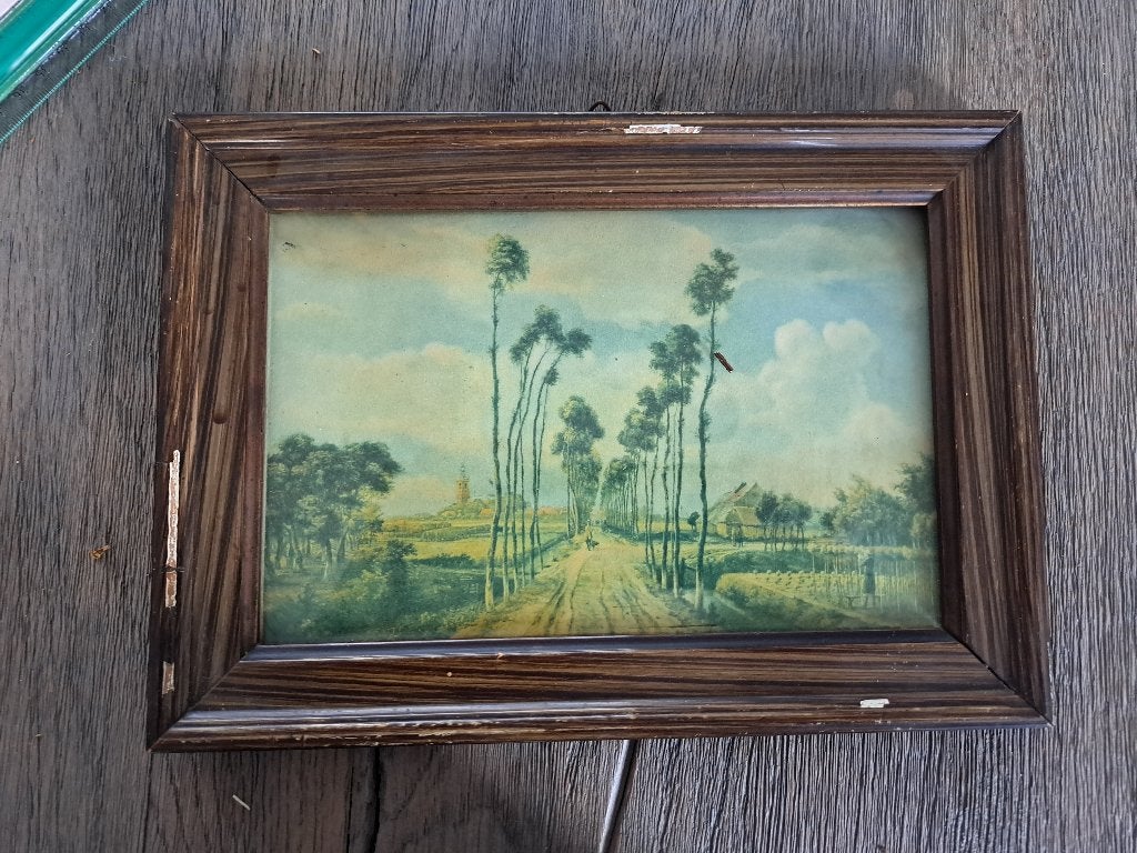 Vintage Ingelijste Prent–Het Laantje v. Middelharnis Hobbema, Antiek en Kunst, Ophalen of Verzenden, Reproductie, Print/reproductie