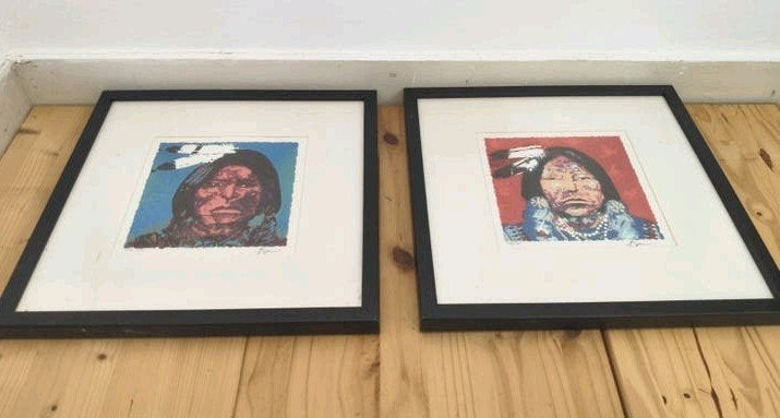 Twee zeefdrukken van Espen Greger Hagen - Indianenportretten, Gelimiteerde oplage, Ophalen, Portret en Figuren, Zeefdruk
