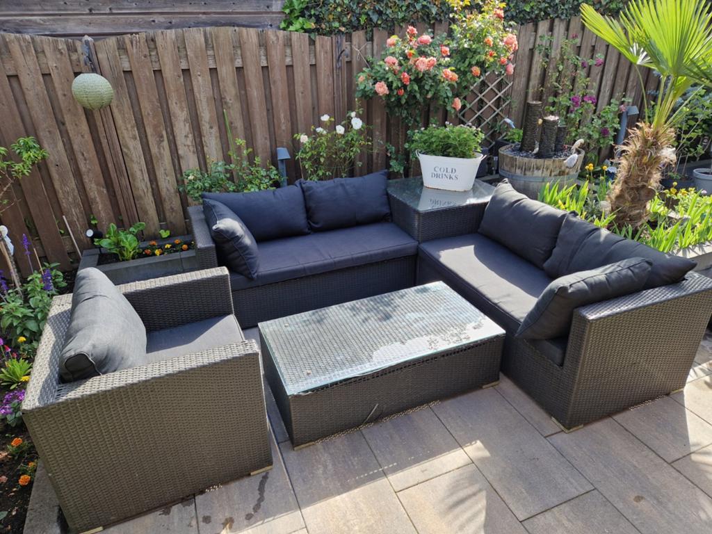 Loungeset wicker met kussenset, Ophalen, Gebruikt, Eettafel, Loungeset