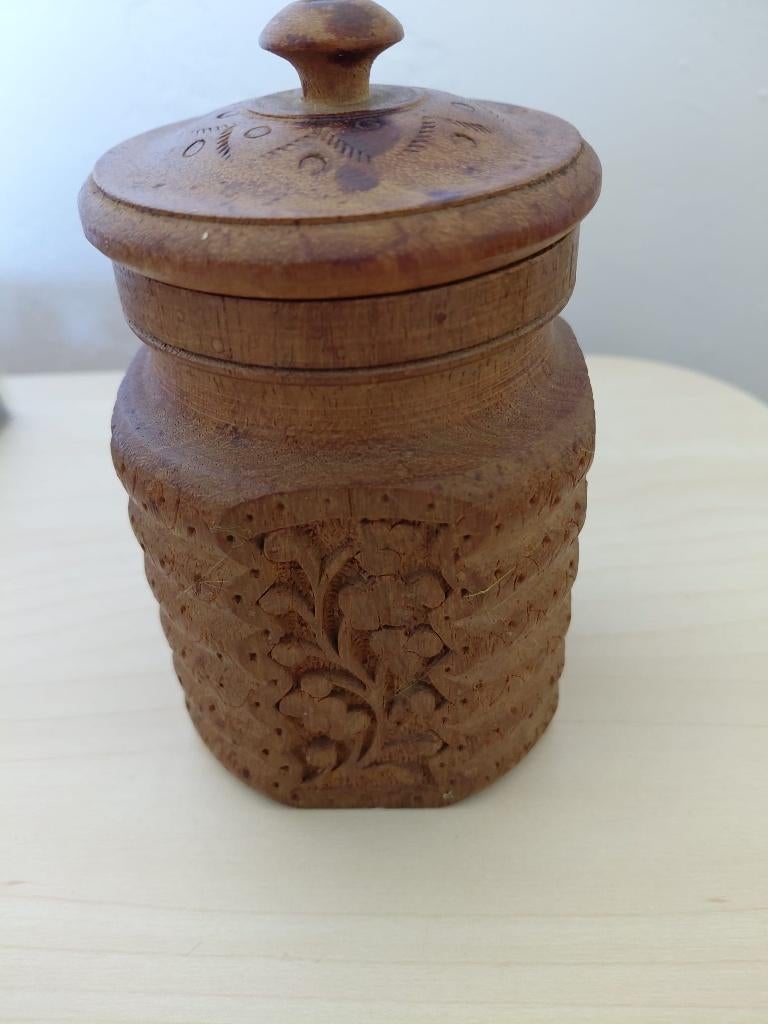 Houten potje, Ophalen, Zo goed als nieuw, Rond, Hout