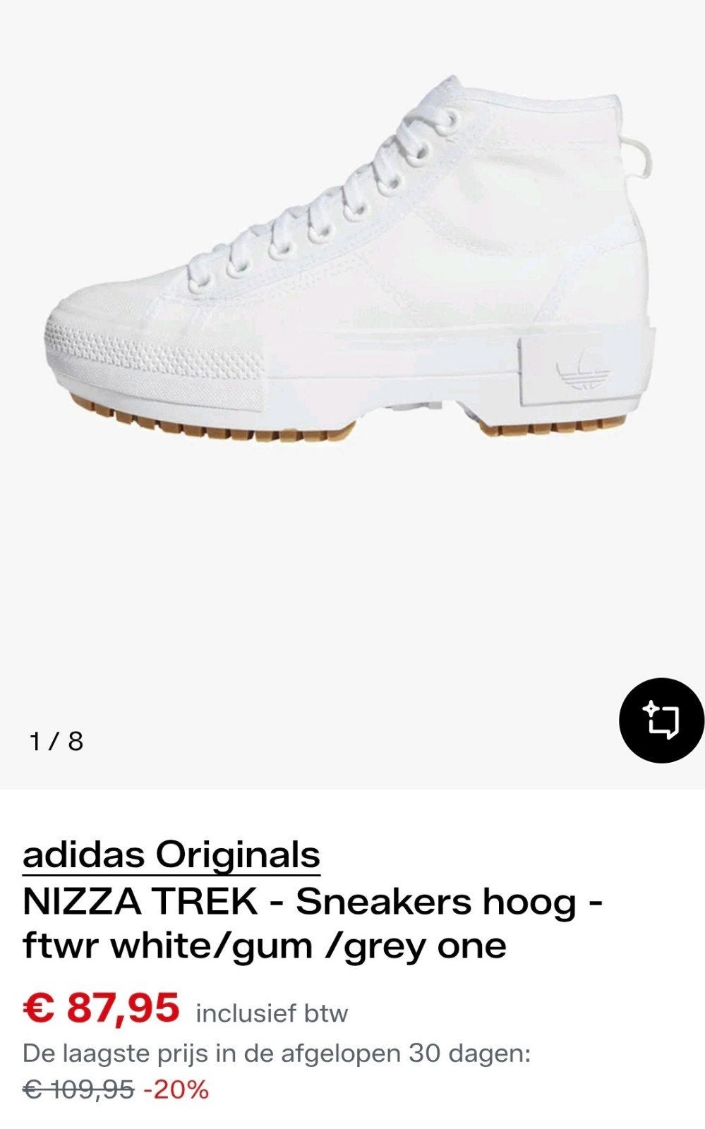 Adidas Nizza Trek Sneakers Maat 40 2/3 Wit, Adidas, Ophalen, Wit, Sneakers of Gympen