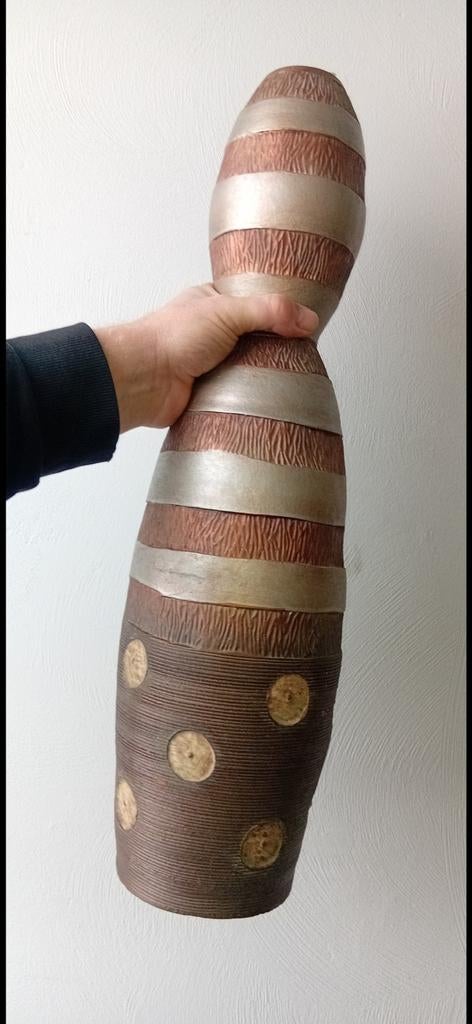 Vintage Vaas Zuid Afrika Design Handgemaakt Keramiek Kunst, Handgemaakt, Steen of Keramiek, Abstract, Bruin