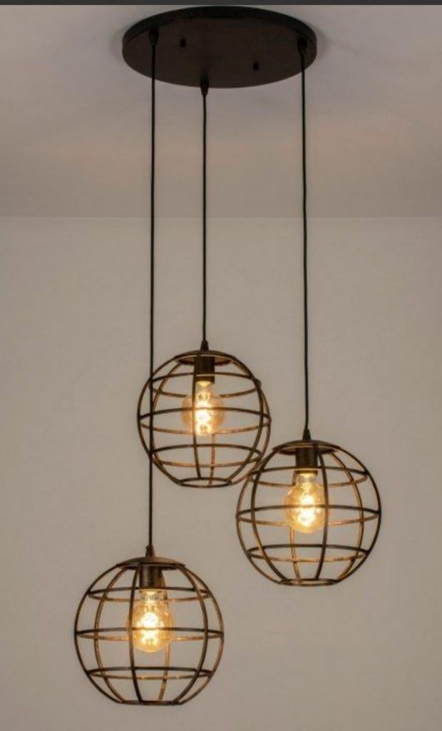 Mooie brons zwarte industriële metalen hanglamp, Ophalen, Zo goed als nieuw, Minder dan 50 cm
