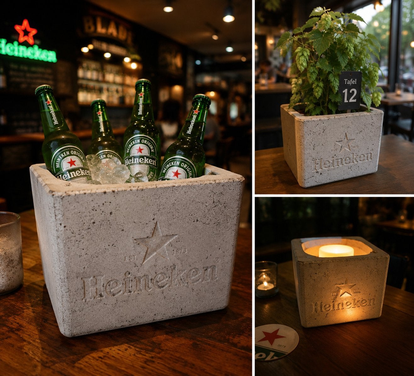 Heineken betonnen koeler/plantenbak/waxinelichthouder, Ophalen of Verzenden, Grijs, Overige materialen, Industrieel