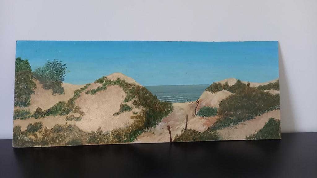 Texel strandafslag paal 17 olieverf schlderij '89 gesigneerd, Ophalen of Verzenden