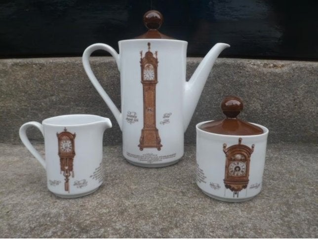 Koffiepot, melkkannetje & suikerpot Klokken servies Nutroma, Overige typen, Vintage, Ophalen of Verzenden, Zo goed als nieuw