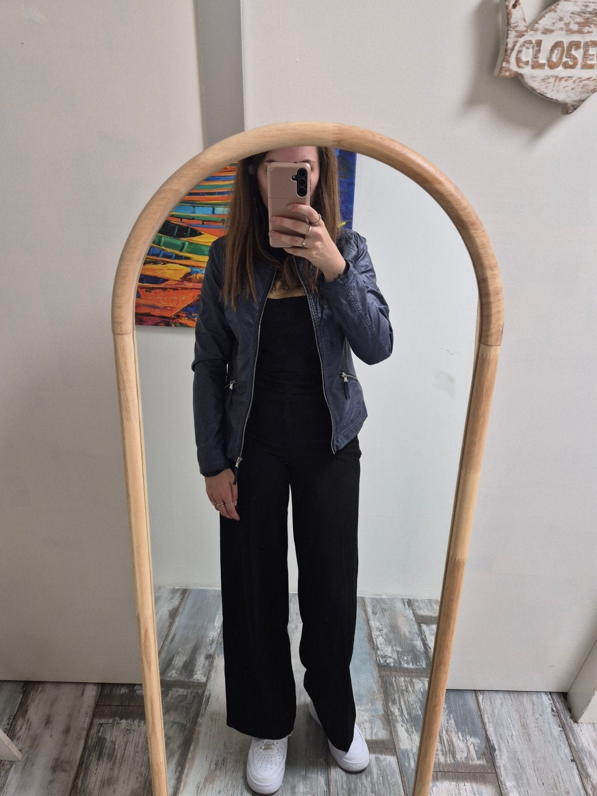 Blauw lederlook jasje, Kleding | Dames, Maat 38/40 (M), Blauw, Ophalen of Verzenden, Zo goed als nieuw