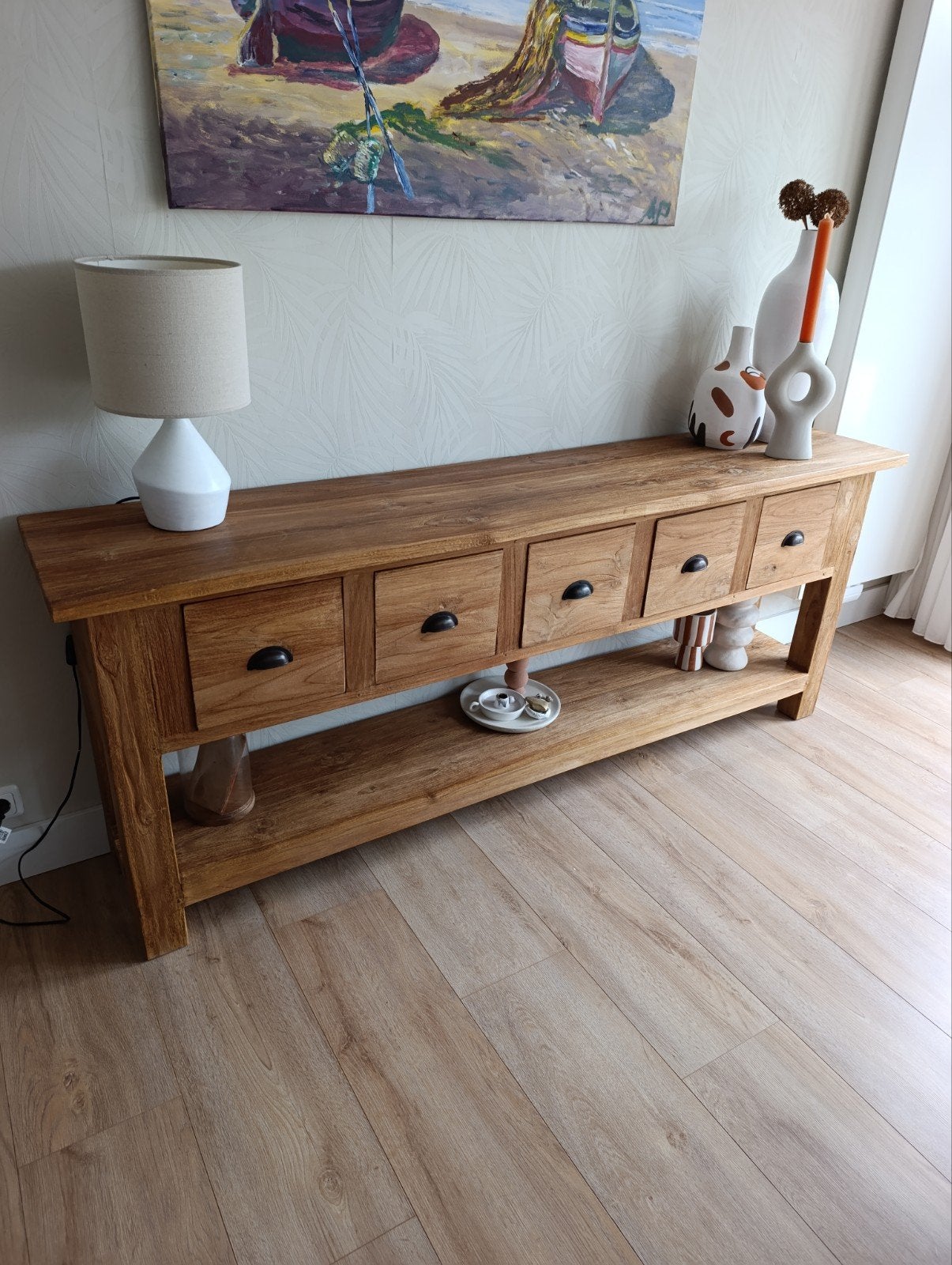 massief houten dressoir/sidetable, Huis en Inrichting, Ophalen, 150 tot 200 cm, Zo goed als nieuw, Met lade(s)