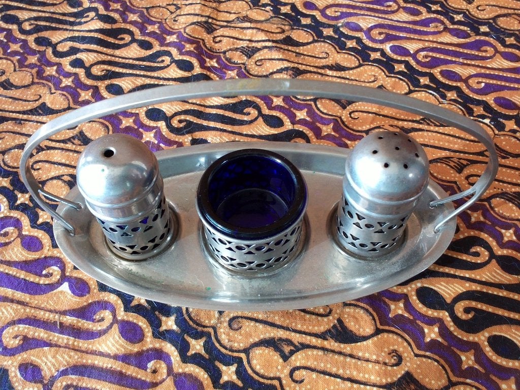 Mooi oud vintage peper, zout en mosterd uit Engeland 16 cm., Ophalen of Verzenden