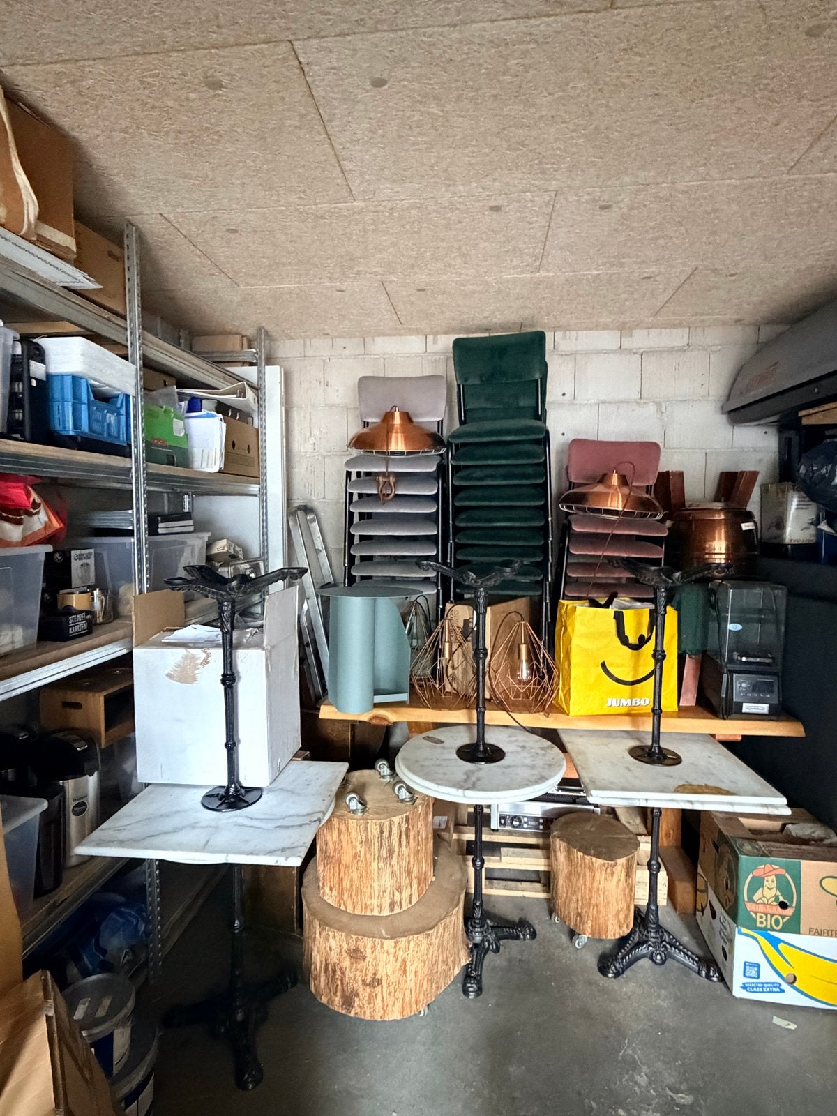 Diverse horeca inventaris: stoelen, tafels, stamtafel, lampe, Huis en Inrichting, Ophalen, Gebruikt, Overige kleuren, Vijf, Zes of meer stoelen