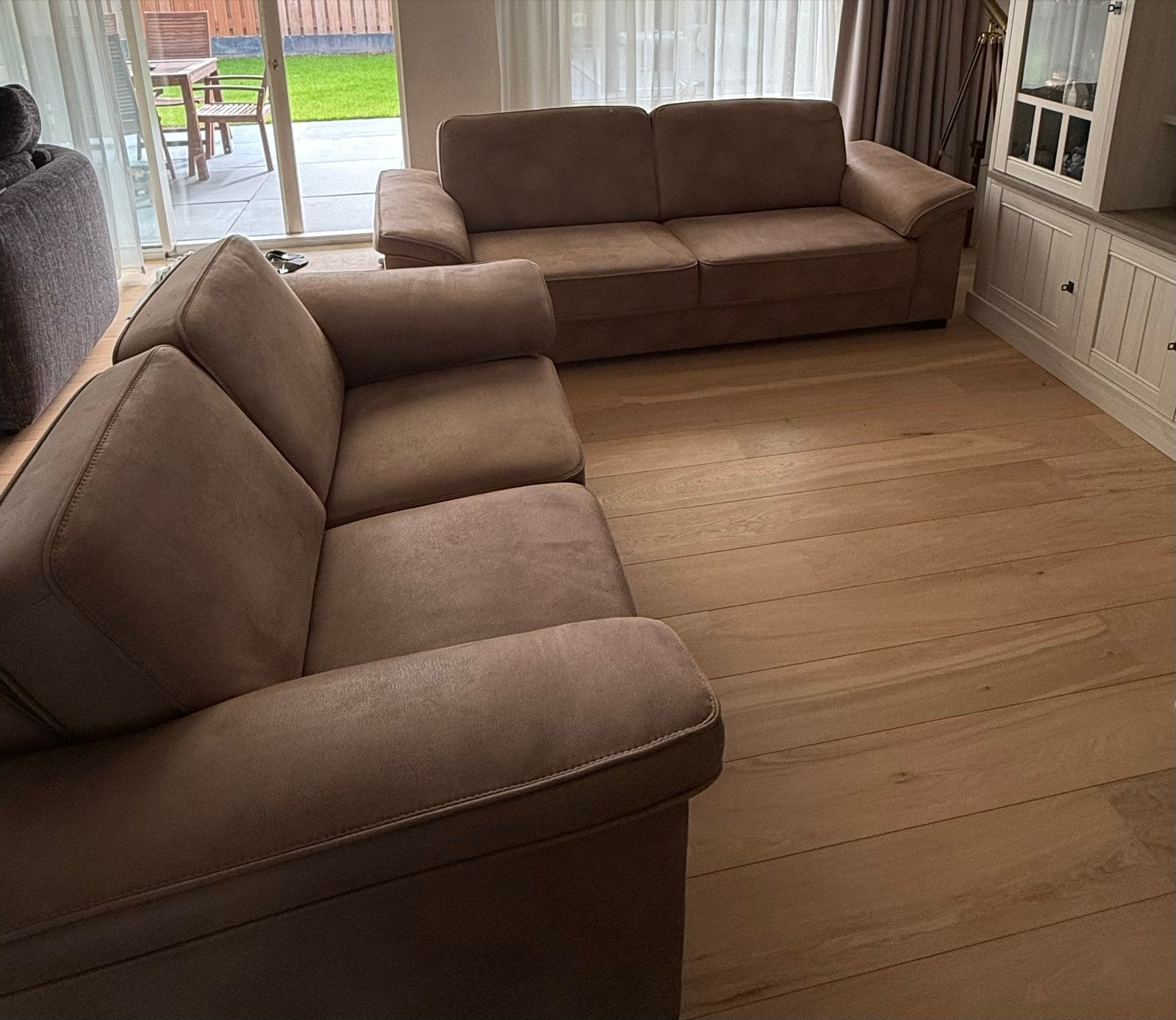 Bankstel Candelas Profijt, 2 en 3 zit, Camel, Nieuwstaat, Huis en Inrichting, Ophalen, Driepersoons, 75 tot 100 cm, Zo goed als nieuw