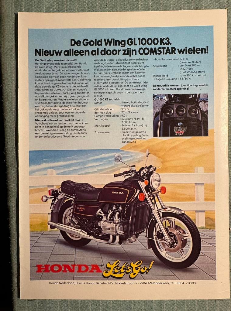 Advertentie Honda GoldWing GL1000 K3, Verzamelen, Verzenden, Zo goed als nieuw, Motoren