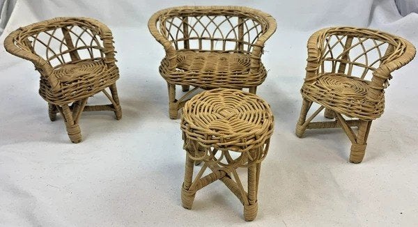 Fleur Poppenmeubels Basketwork Suite Rotan Vintage Meubels