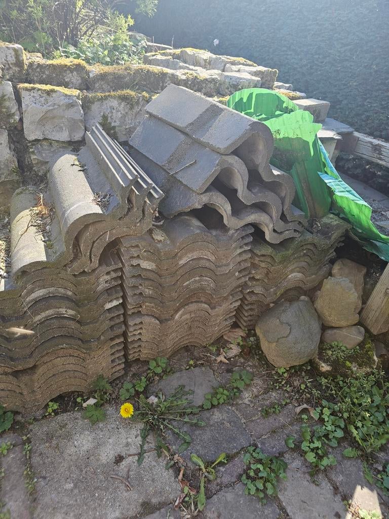 Dakpannen grijs, Doe-het-zelf en Verbouw, Dakpannen en Dakbedekking, Ophalen, Gebruikt, Steen of Klei, 15 m² of meer